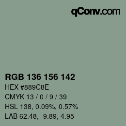 Color code: RGB 136 156 142 | qconv.com