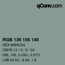 Color code: RGB 136 156 148 | qconv.com