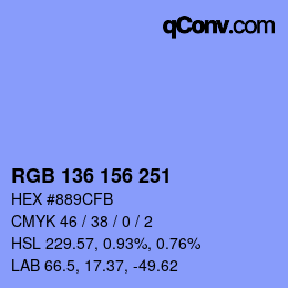 Color code: RGB 136 156 251 | qconv.com