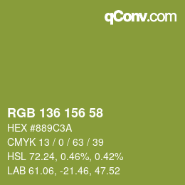 Color code: RGB 136 156 58 | qconv.com