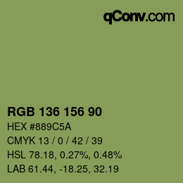 Color code: RGB 136 156 90 | qconv.com