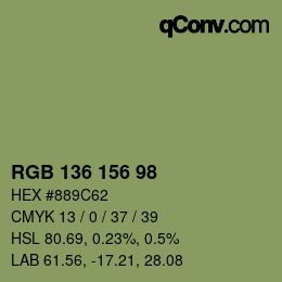Color code: RGB 136 156 98 | qconv.com