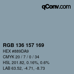 Color code: RGB 136 157 169 | qconv.com