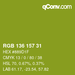 Color code: RGB 136 157 31 | qconv.com