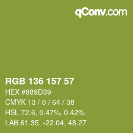 Color code: RGB 136 157 57 | qconv.com