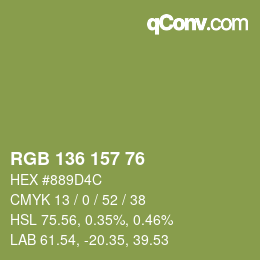 Color code: RGB 136 157 76 | qconv.com