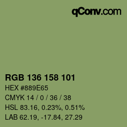 Color code: RGB 136 158 101 | qconv.com