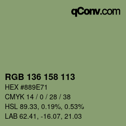 Color code: RGB 136 158 113 | qconv.com