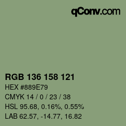 Color code: RGB 136 158 121 | qconv.com