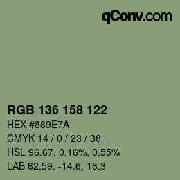 Color code: RGB 136 158 122 | qconv.com