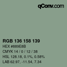 Color code: RGB 136 158 139 | qconv.com