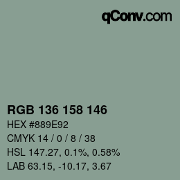 Color code: RGB 136 158 146 | qconv.com