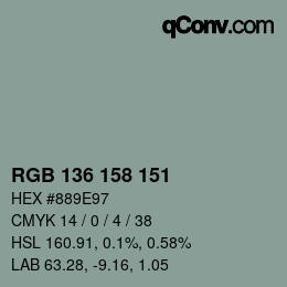 Farbcode: RGB 136 158 151 | qconv.com