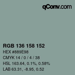 Color code: RGB 136 158 152 | qconv.com
