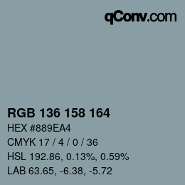 Color code: RGB 136 158 164 | qconv.com