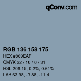 Color code: RGB 136 158 175 | qconv.com