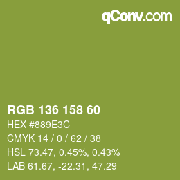 Color code: RGB 136 158 60 | qconv.com