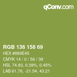 Color code: RGB 136 158 69 | qconv.com