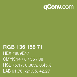 Color code: RGB 136 158 71 | qconv.com