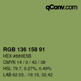 Color code: RGB 136 158 91 | qconv.com