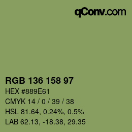 Color code: RGB 136 158 97 | qconv.com