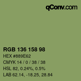 Color code: RGB 136 158 98 | qconv.com