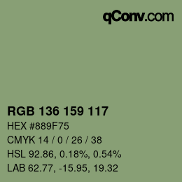 Color code: RGB 136 159 117 | qconv.com
