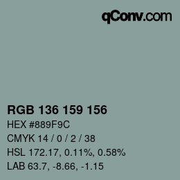 Color code: RGB 136 159 156 | qconv.com