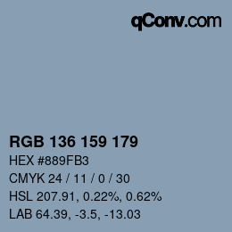Color code: RGB 136 159 179 | qconv.com
