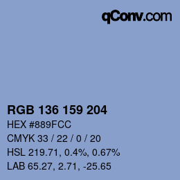 Color code: RGB 136 159 204 | qconv.com