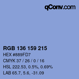 Color code: RGB 136 159 215 | qconv.com