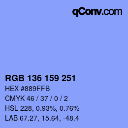Color code: RGB 136 159 251 | qconv.com