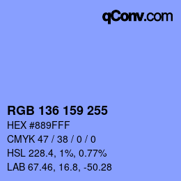 Color code: RGB 136 159 255 | qconv.com