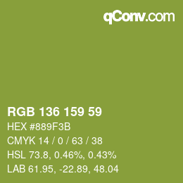 Color code: RGB 136 159 59 | qconv.com
