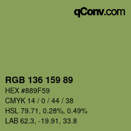 Color code: RGB 136 159 89 | qconv.com