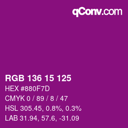 Color code: RGB 136 15 125 | qconv.com