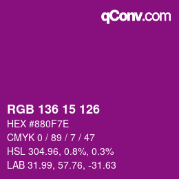 Color code: RGB 136 15 126 | qconv.com