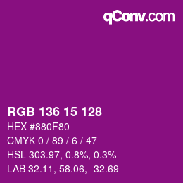 Color code: RGB 136 15 128 | qconv.com