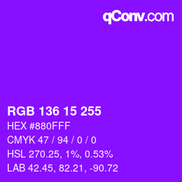 Color code: RGB 136 15 255 | qconv.com