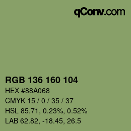 Color code: RGB 136 160 104 | qconv.com