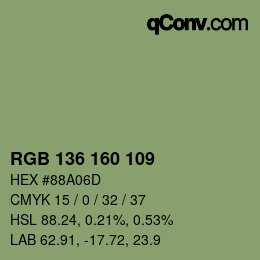 Color code: RGB 136 160 109 | qconv.com