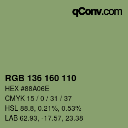 Color code: RGB 136 160 110 | qconv.com