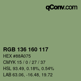 Color code: RGB 136 160 117 | qconv.com