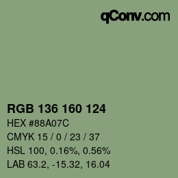 Color code: RGB 136 160 124 | qconv.com