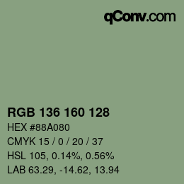 Color code: RGB 136 160 128 | qconv.com