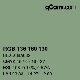 Color code: RGB 136 160 130 | qconv.com