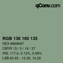 Color code: RGB 136 160 135 | qconv.com