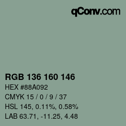 Color code: RGB 136 160 146 | qconv.com