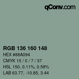 Color code: RGB 136 160 148 | qconv.com
