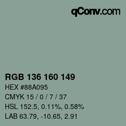 Color code: RGB 136 160 149 | qconv.com